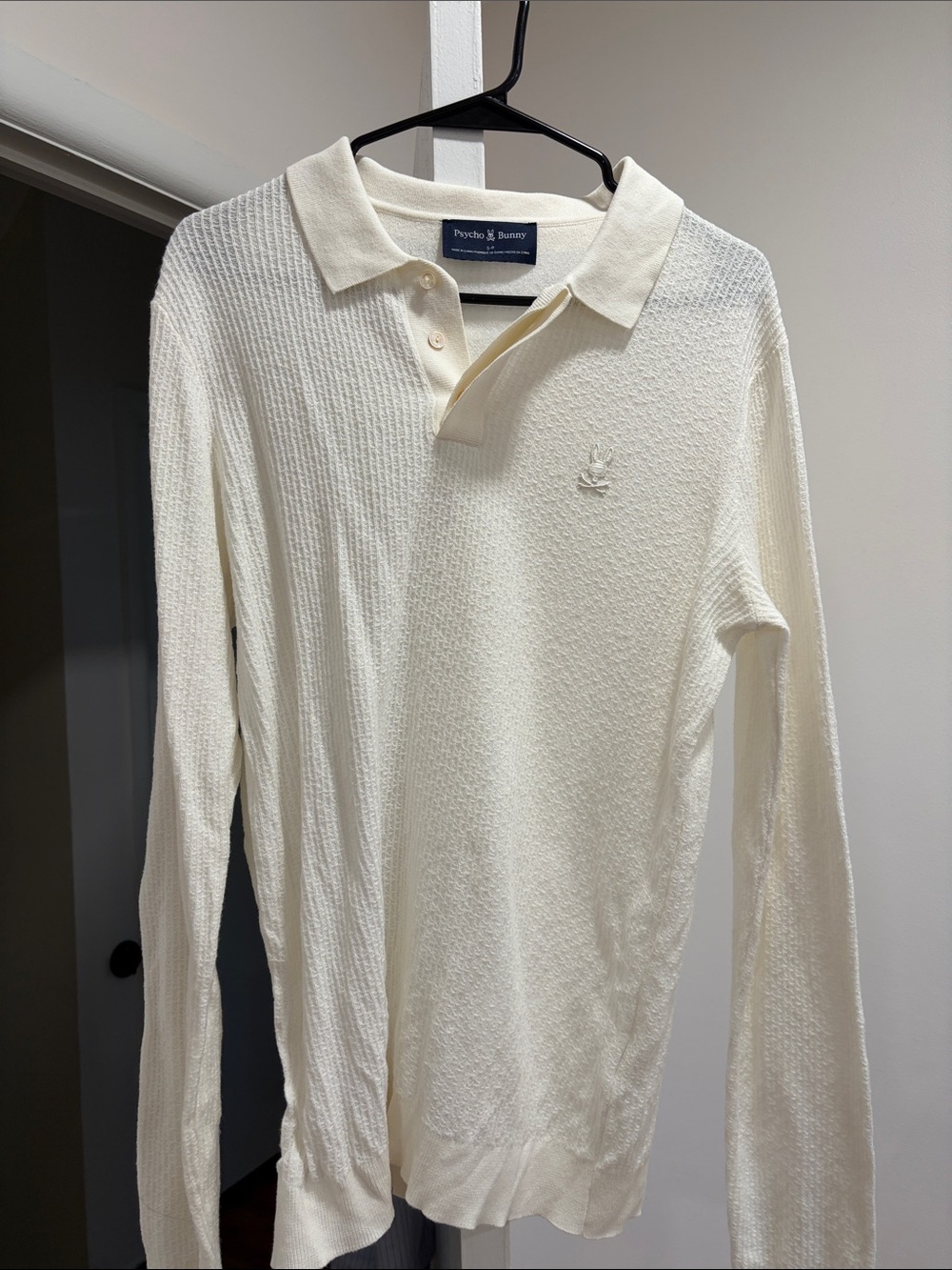 Psycho Bunny Long-Sleeve Polo in Off-White